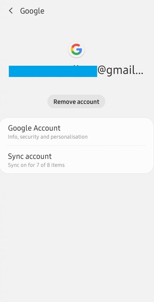 Tap on Remove Account-Google Play Store Won't Update