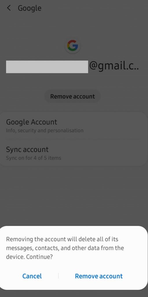 Hit Remove account-Sign Out of Google Play Store